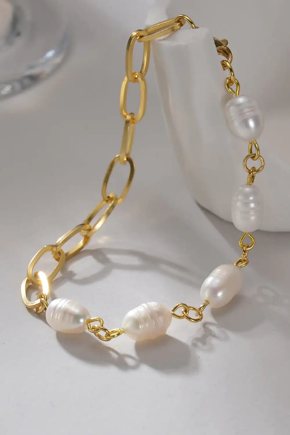 Elegant Half Pearl Half Chain Stainless Steel Bracelet