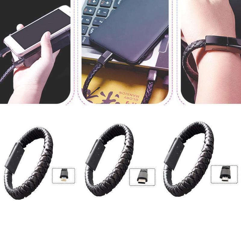 Stylish Leather Mini USB Bracelet Data Charging Cable