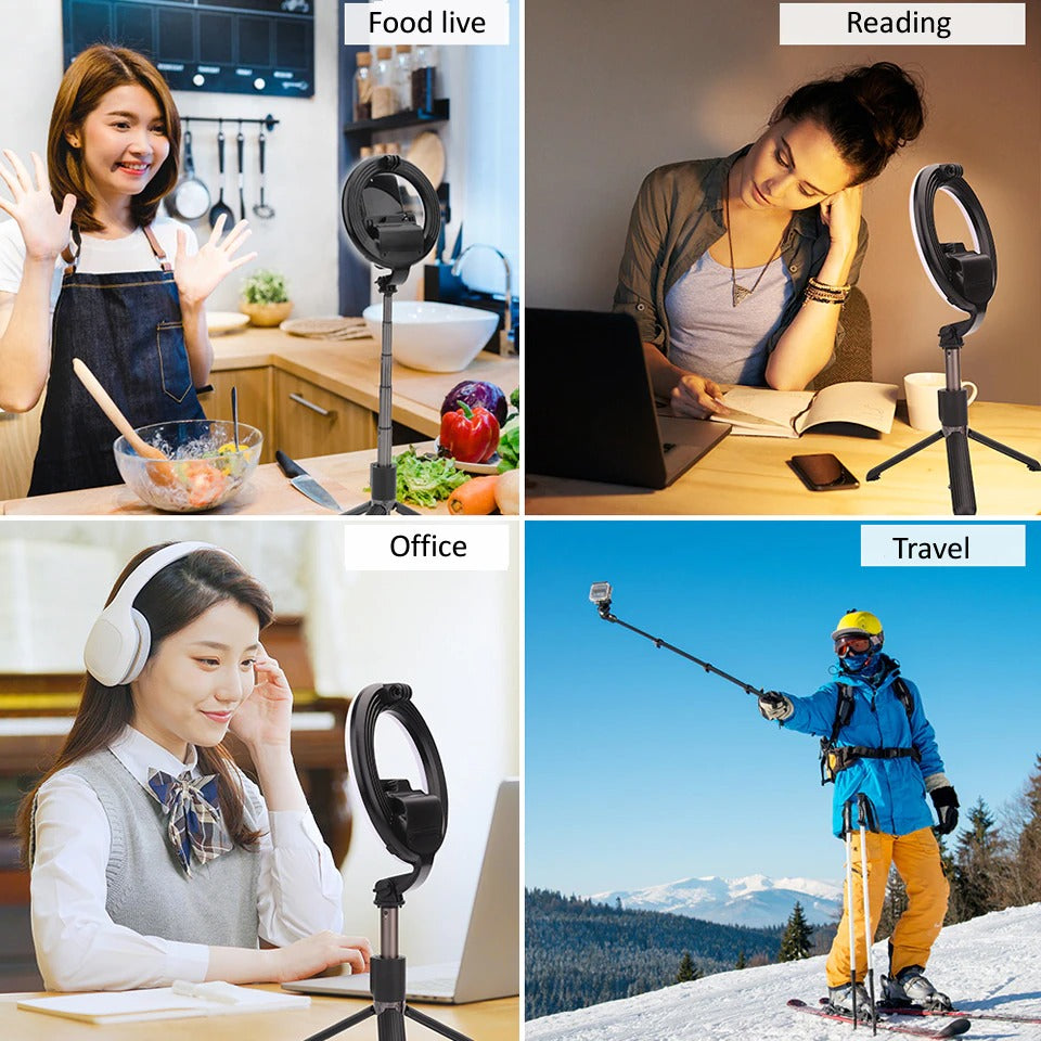 4-in-1 Wireless Selfie Stick Tripod with Ring Light Magic
