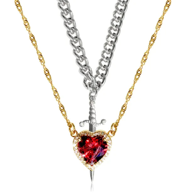 Heart Pierce Gothic Dagger Necklace for Bold Love