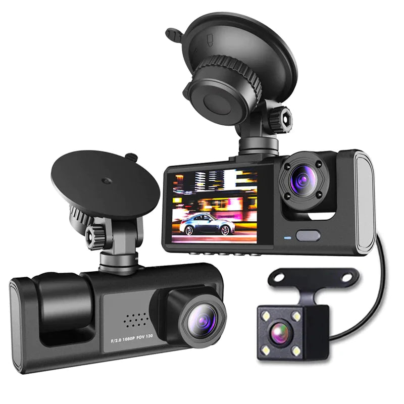 Car Dual Lens Dash Cam HD 1080P Front Rear Inside G-Sensor