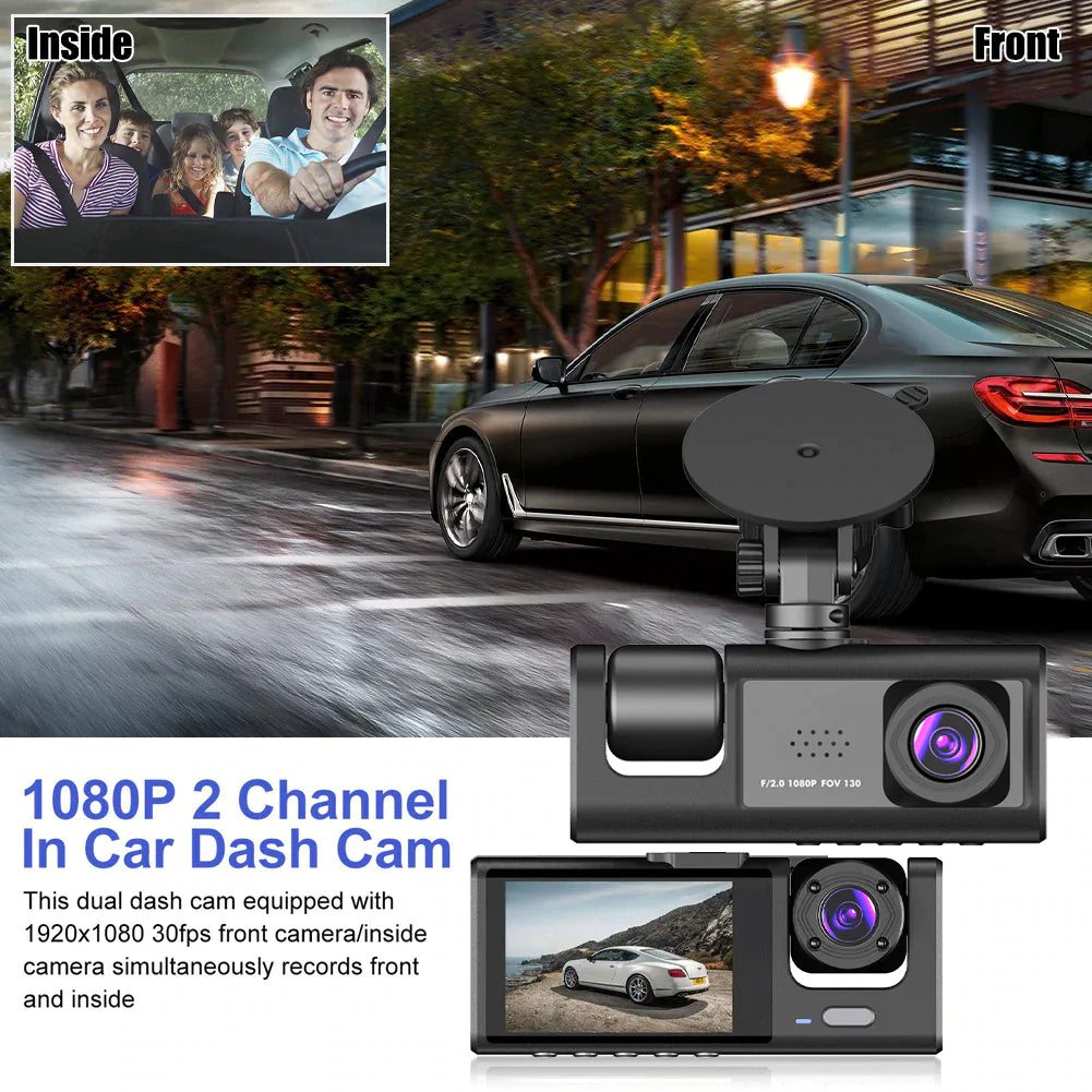 Car Dual Lens Dash Cam HD 1080P Front Rear Inside G-Sensor