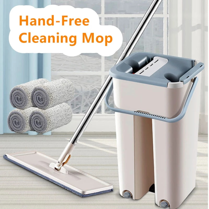 Hand Free Flat Mop and Bucket for Effortless Cleaning