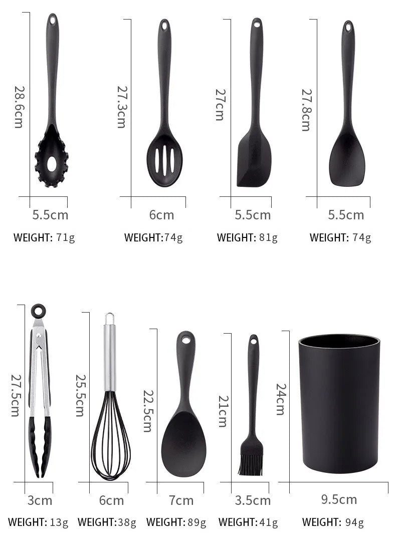 Black Silicone Cooking Utensils Set for Non-Stick Pans