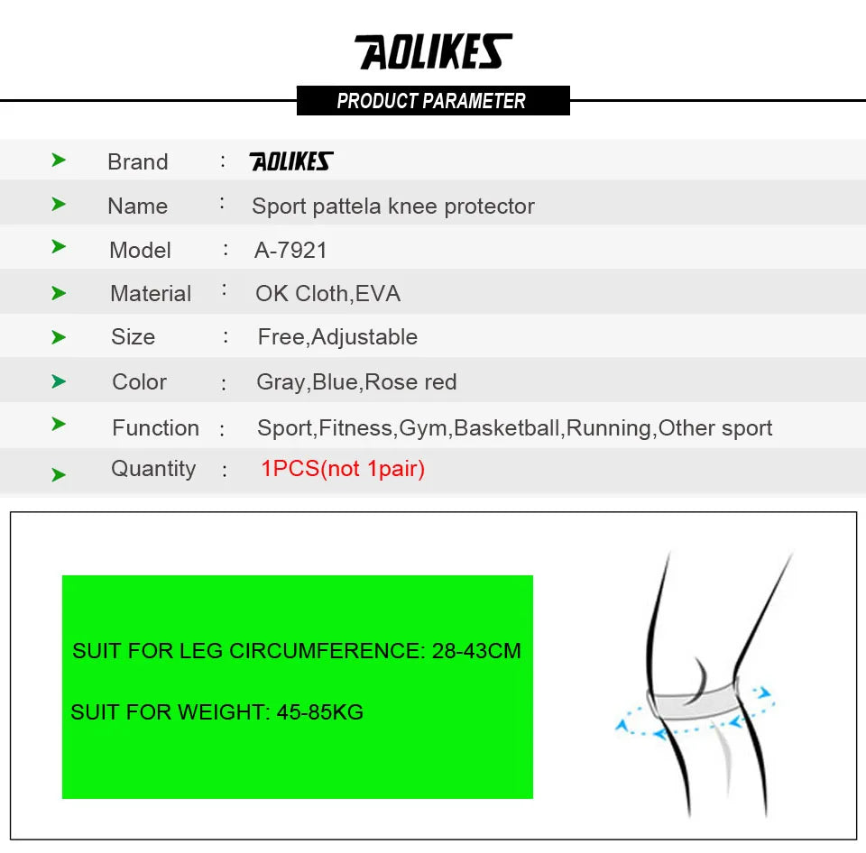 AOLIKES 1PCS Adjustable Knee Pad for Pain Relief Support