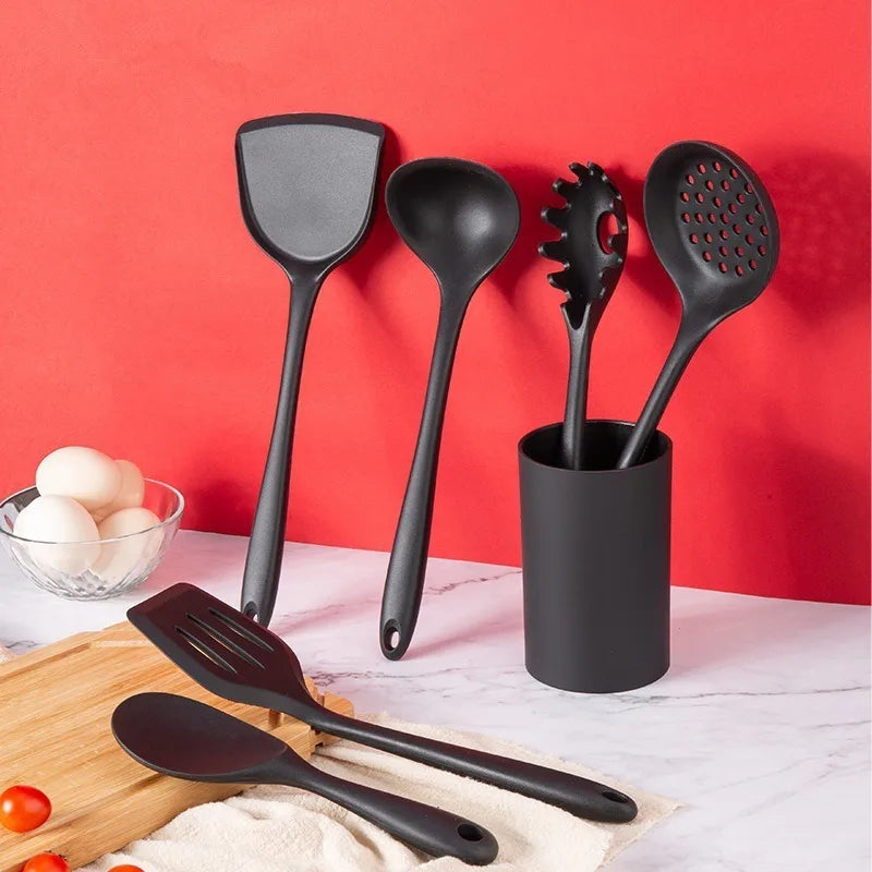 Black Silicone Cooking Utensils Set for Non-Stick Pans