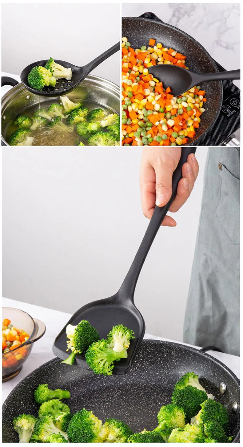 Black Silicone Cooking Utensils Set for Non-Stick Pans