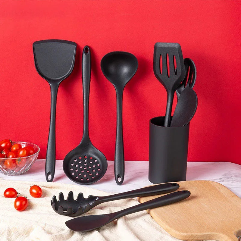 Black Silicone Cooking Utensils Set for Non-Stick Pans