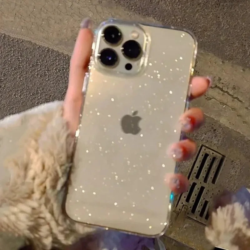 Luxury Bling Glitter Clear Phone Case For iPhone 15 11 13 12 14 Pro Max X XR XS 7 8 Plus SE3 Shockproof Cover