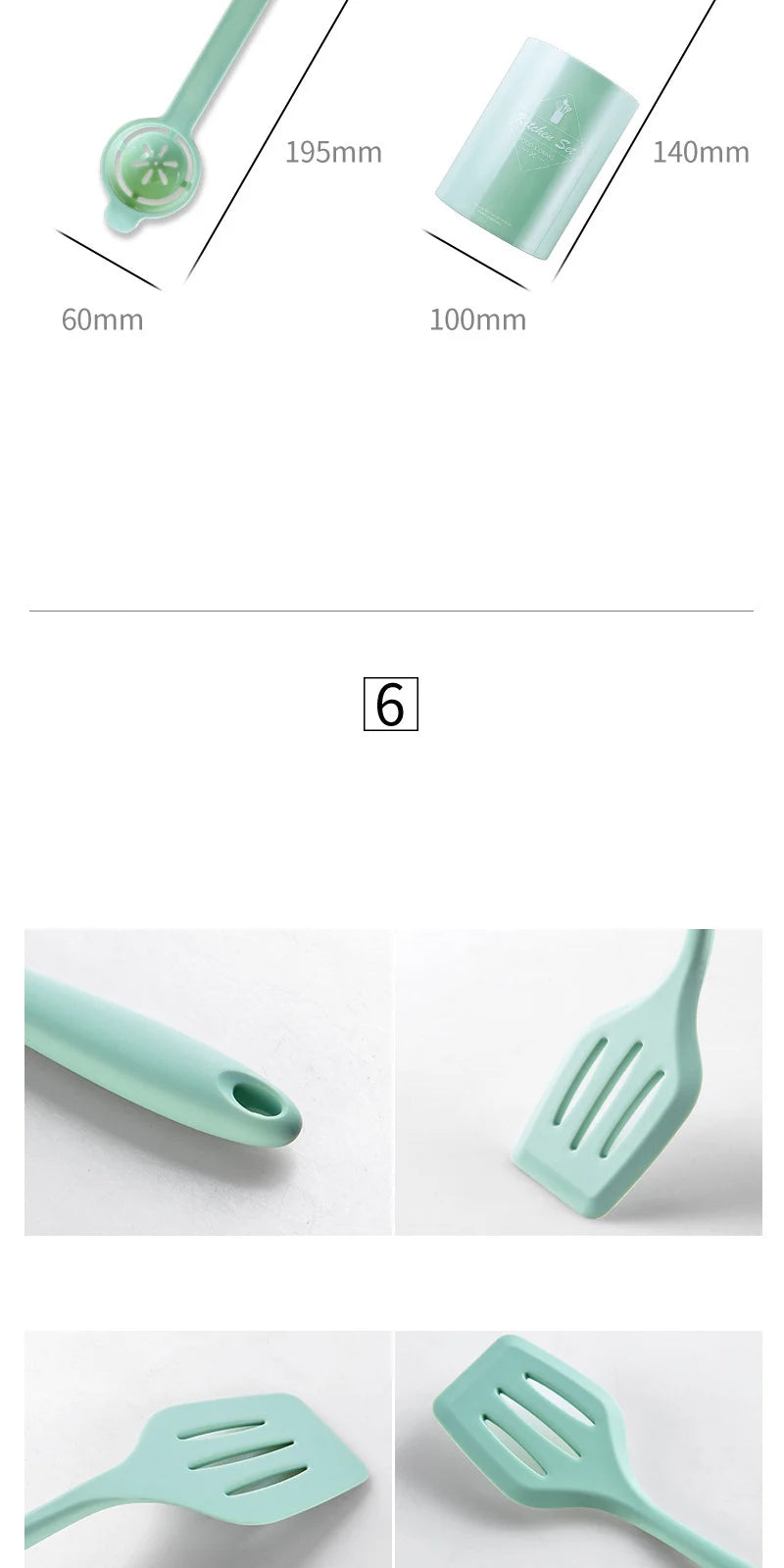 Green Heat Resistant Silicone Utensil Set for Non-Stick Cooking