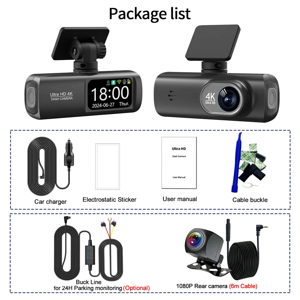 Soam Dash Cam 4K 1080P Dual-Channel Car DVR with GPS