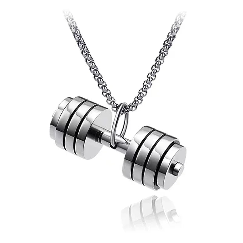 Titanium Steel Dumbbell Pendant Necklace for Muscular Men