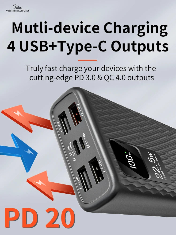 Power Bank 30000mAh With 20W PD Quick Charging Portability