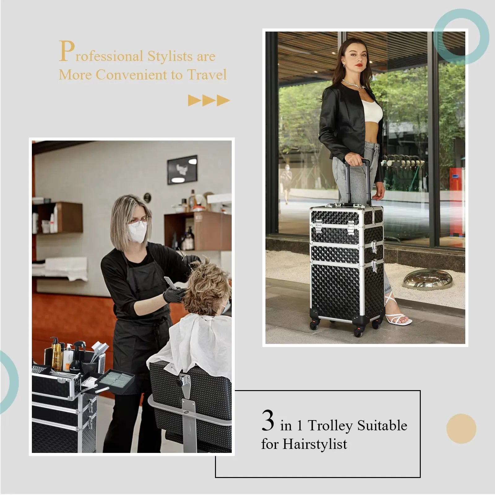 Rolling Makeup Case 3 In 1 Large Capacity Trolley