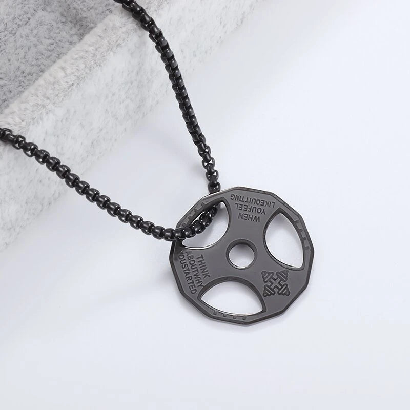 Titanium Steel Dumbbell Pendant Necklace for Muscular Men