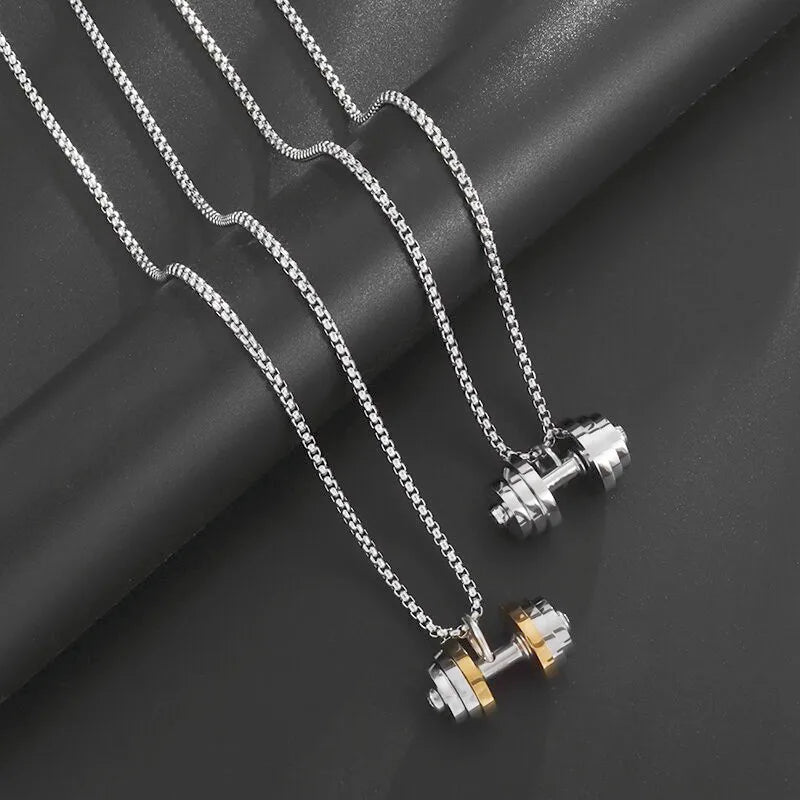 Titanium Steel Dumbbell Pendant Necklace for Muscular Men