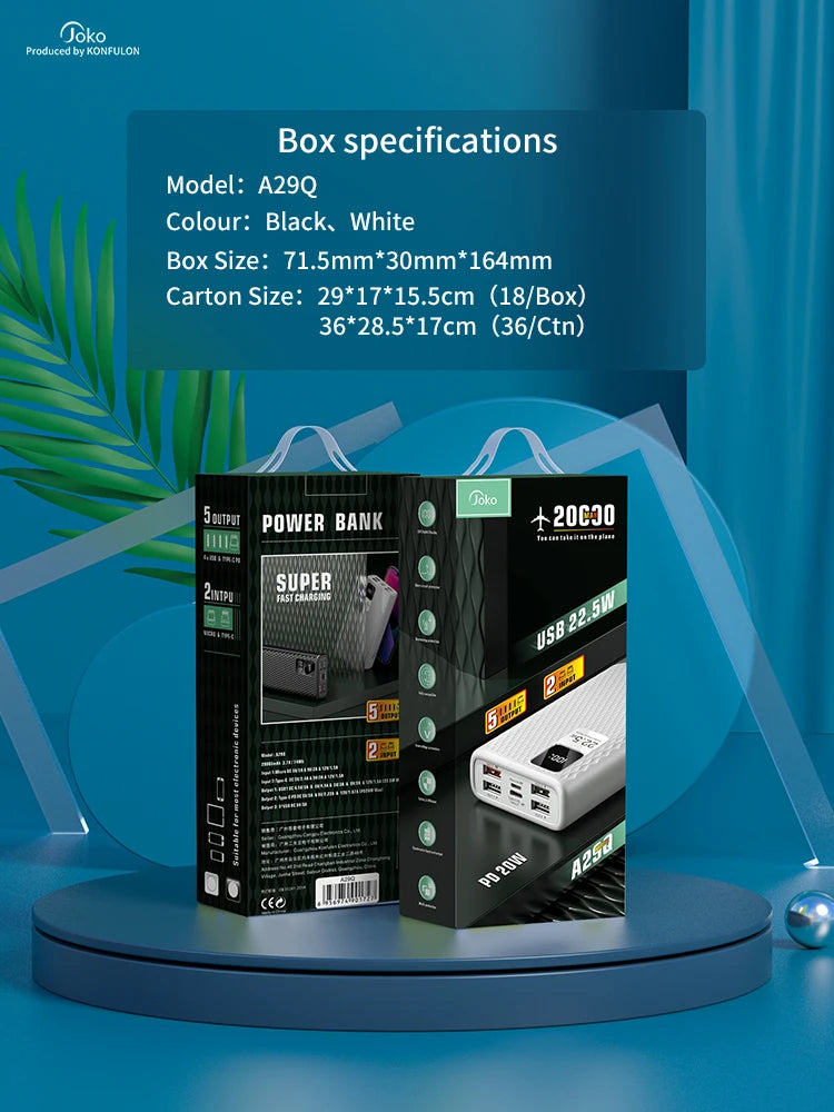 Power Bank 30000mAh With 20W PD Quick Charging Portability