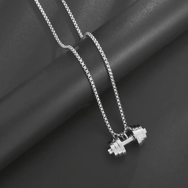 Titanium Steel Dumbbell Pendant Necklace for Muscular Men