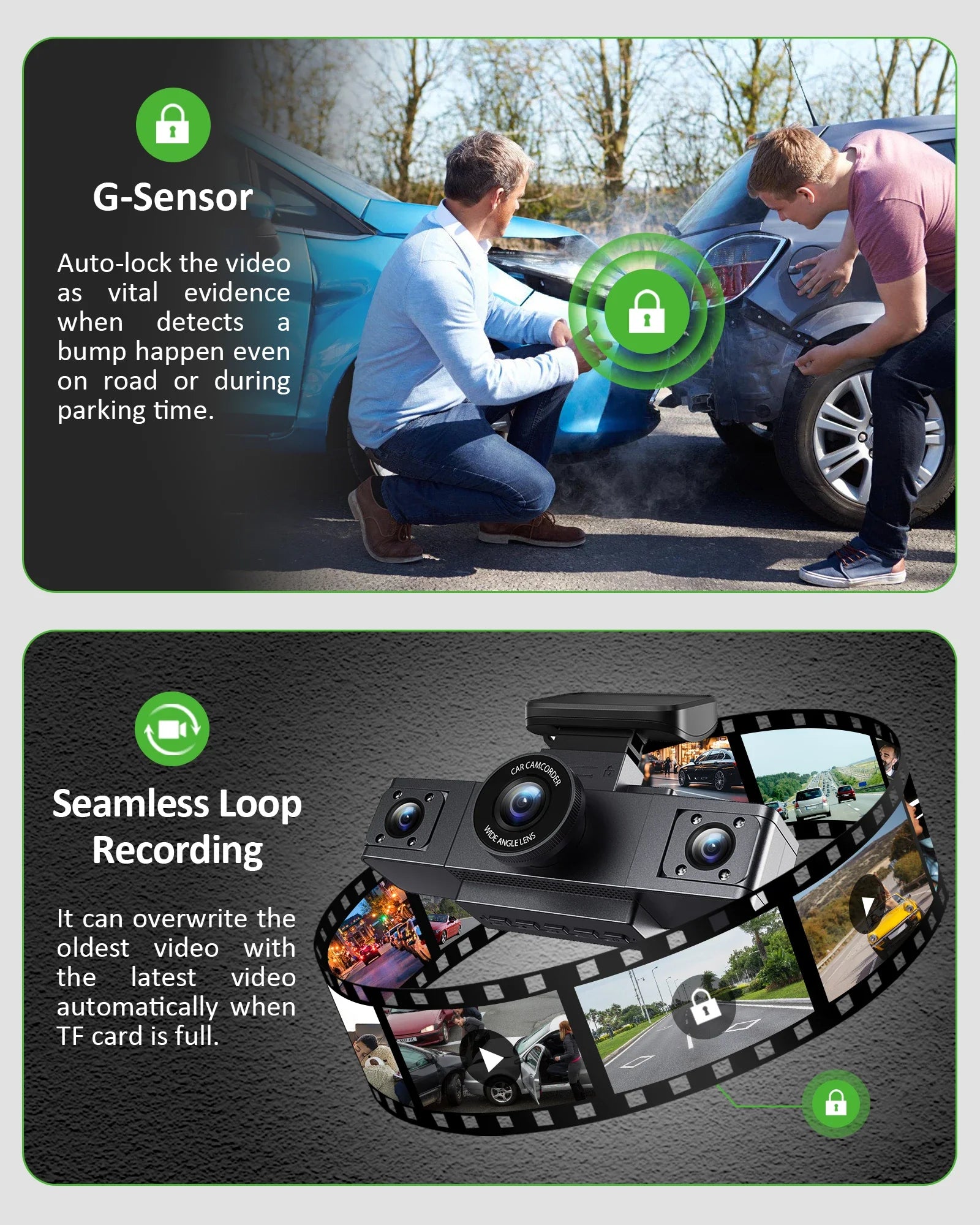 3 Channel Dash Cam Video Recorder with 24H Parking Monitor