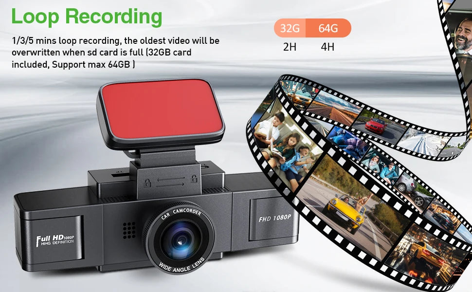 3 Channel Dash Cam Video Recorder with 24H Parking Monitor