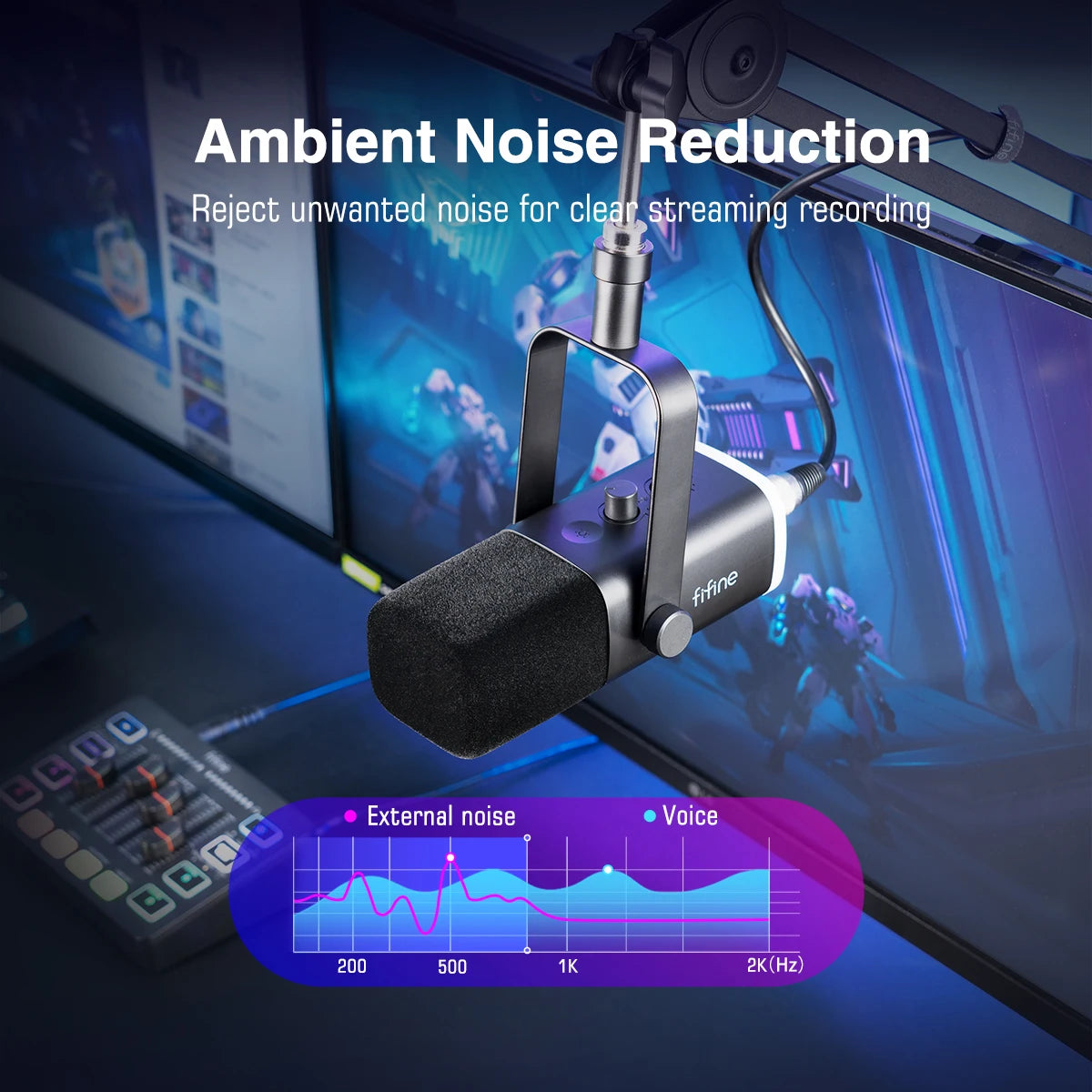 FIFINE USB/XLR Dynamic Microphone with RGB Control for Gaming