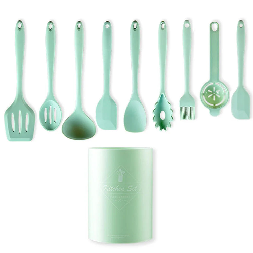 Green Heat Resistant Silicone Utensil Set for Non-Stick Cooking