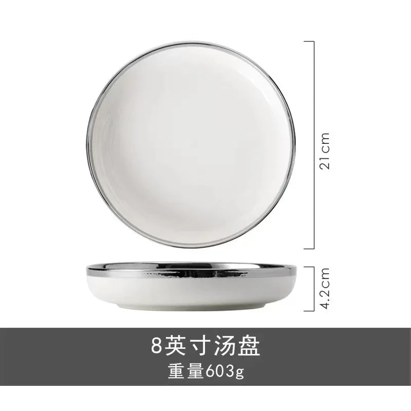 Marble Patterned Light Luxury Silver Edged Tableware Set