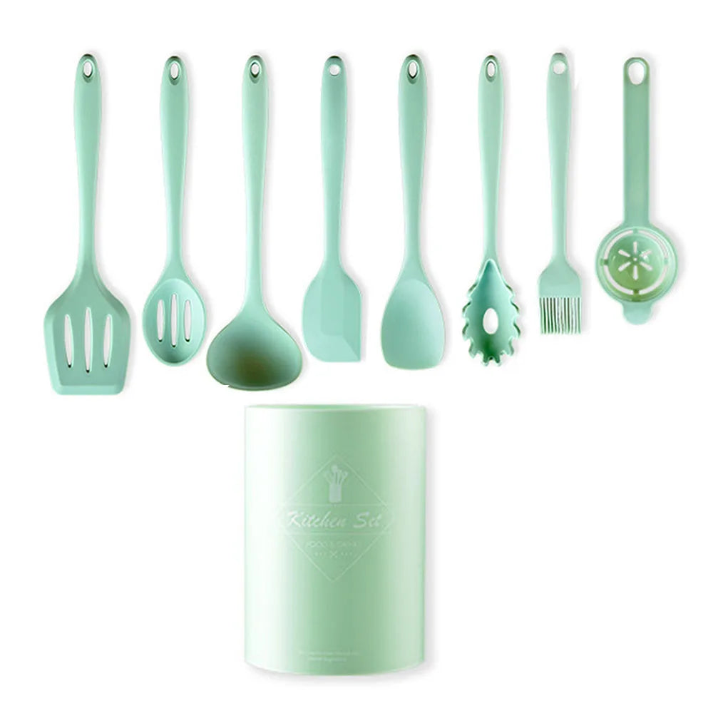 Green Heat Resistant Silicone Utensil Set for Non-Stick Cooking