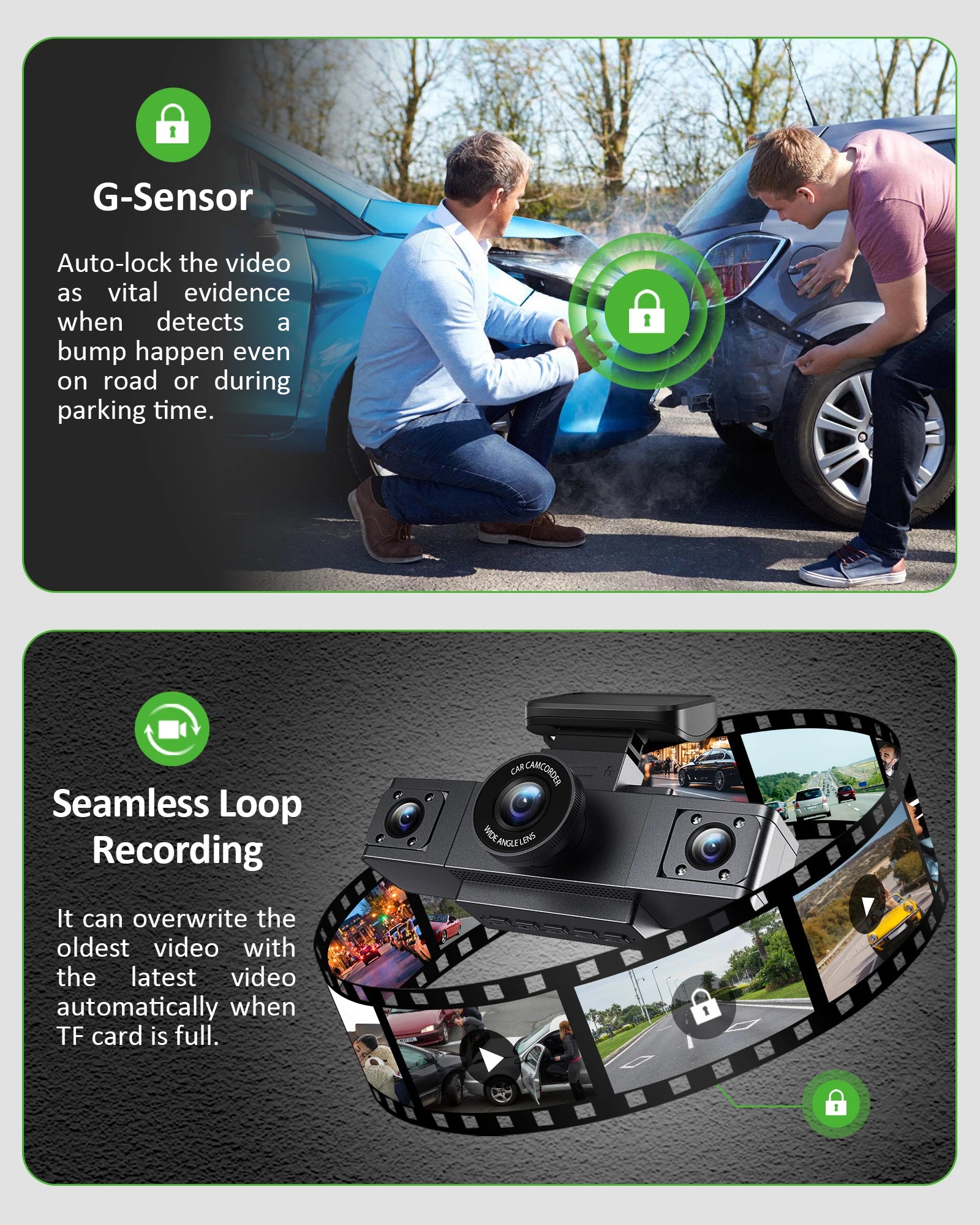 3 Channel Dash Cam Video Recorder with 24H Parking Monitor