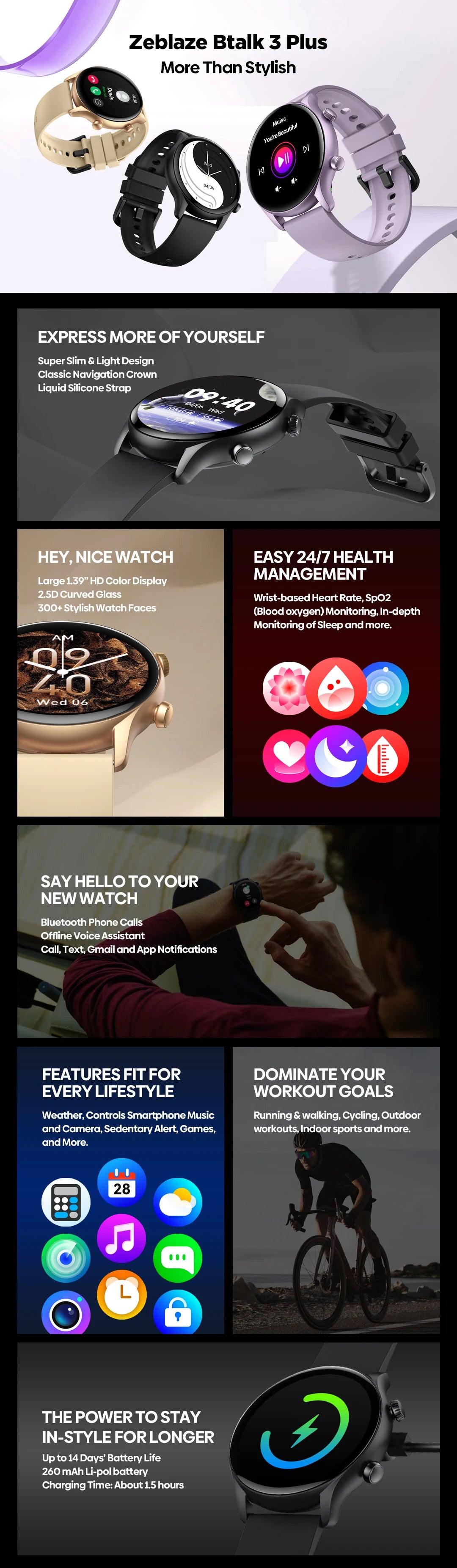 New Zeblaze Btalk 3 Plus Voice Calling Smart Watch 1.39&