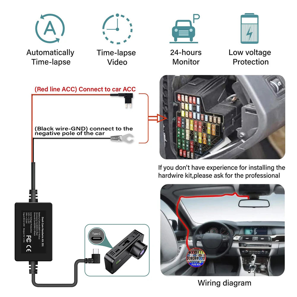 3 Channel Dash Cam Video Recorder with 24H Parking Monitor