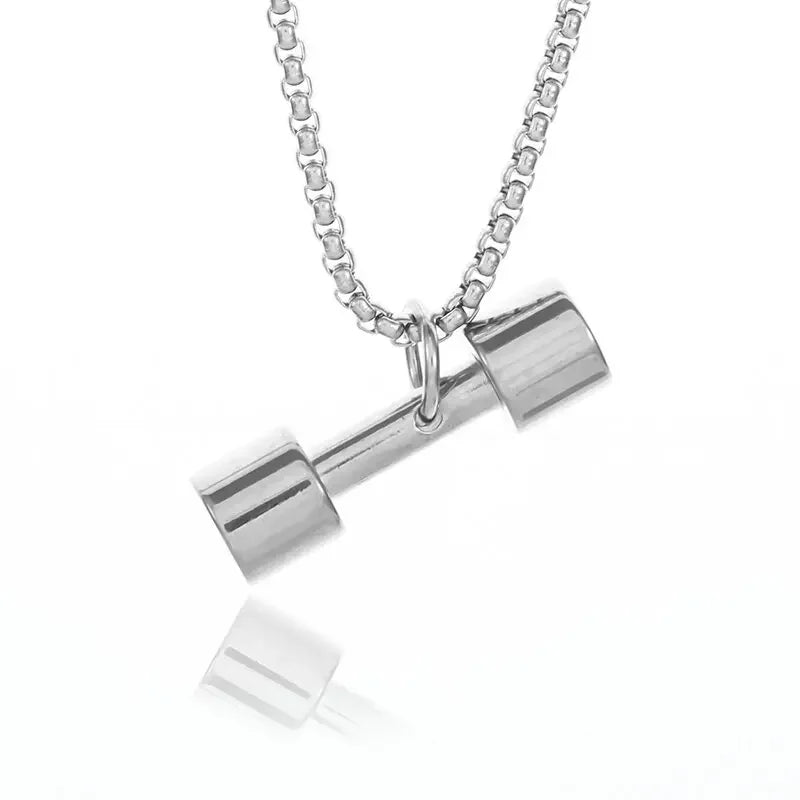 Titanium Steel Dumbbell Pendant Necklace for Muscular Men