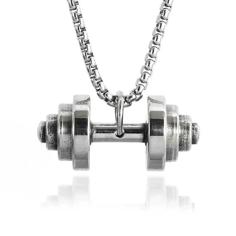 Titanium Steel Dumbbell Pendant Necklace for Muscular Men