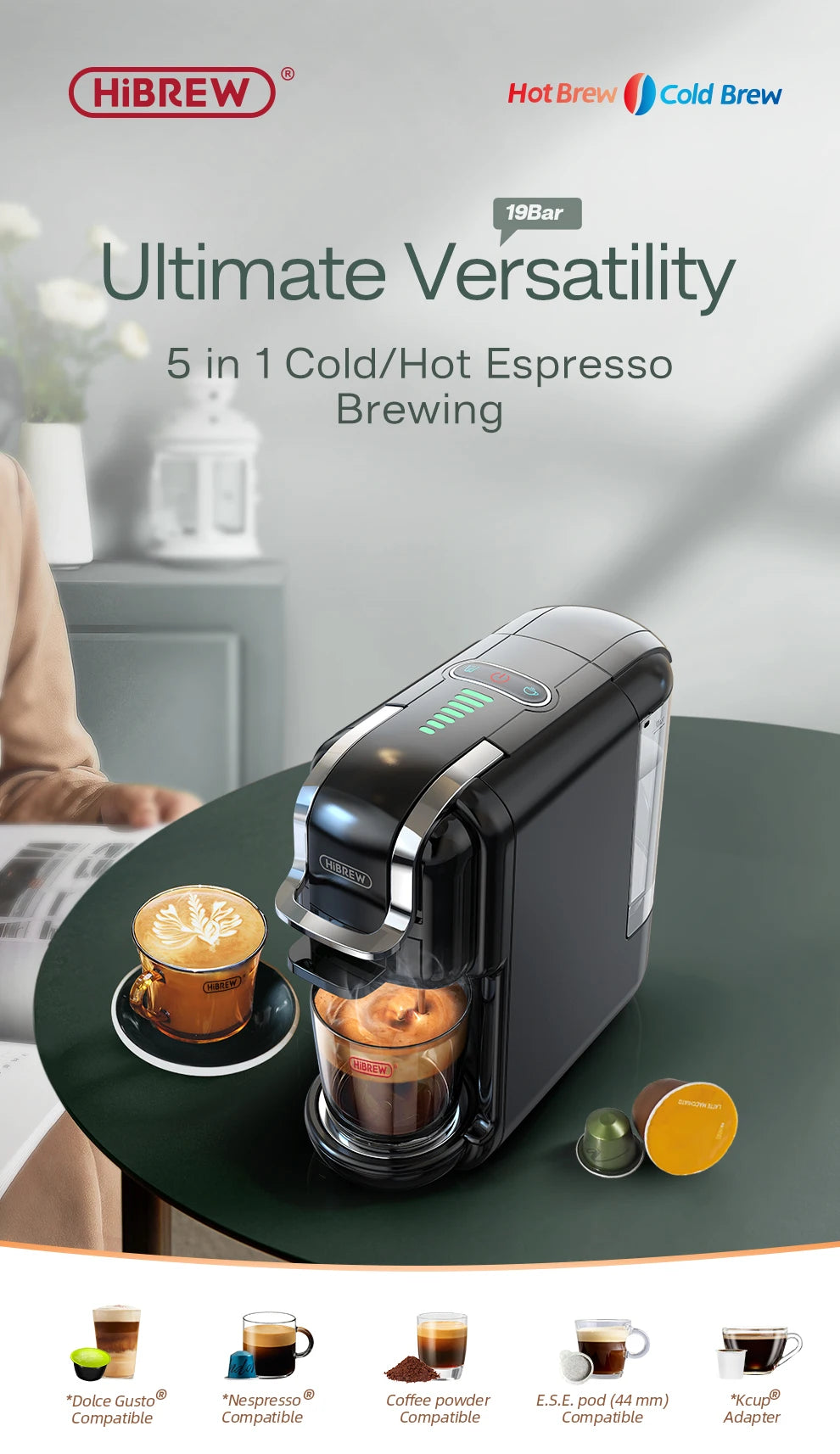HiBREW Multiple Capsule Coffee Machine 5 in 1 Hot Cold