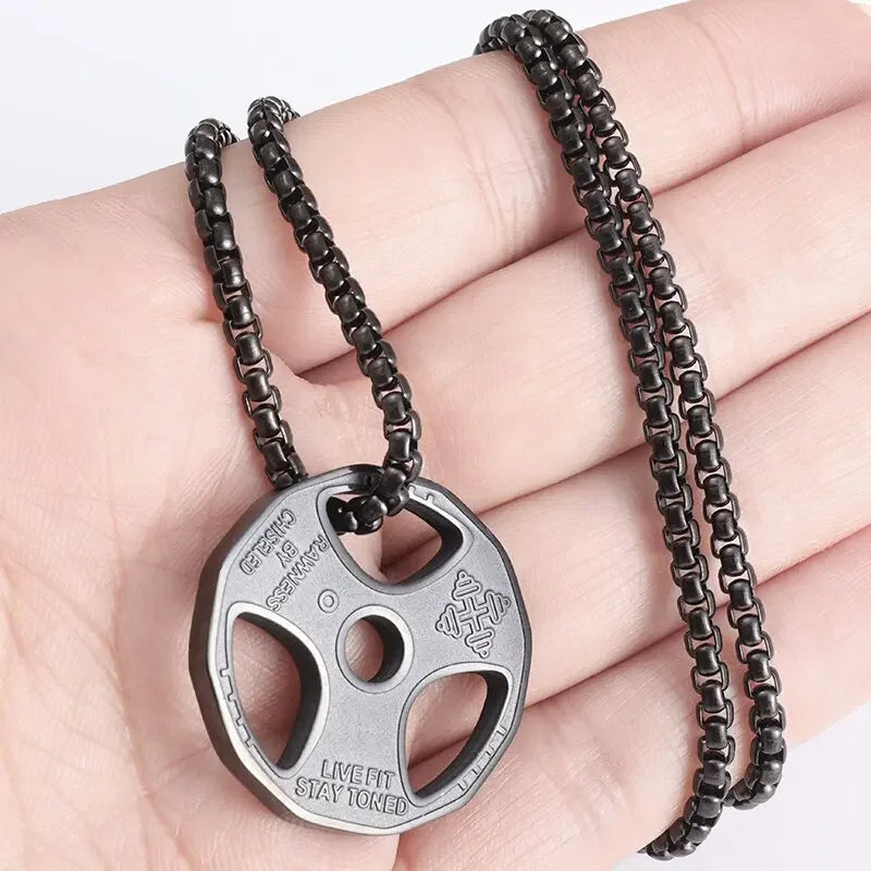 Titanium Steel Dumbbell Pendant Necklace for Muscular Men