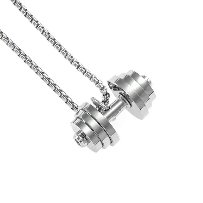Titanium Steel Dumbbell Pendant Necklace for Muscular Men