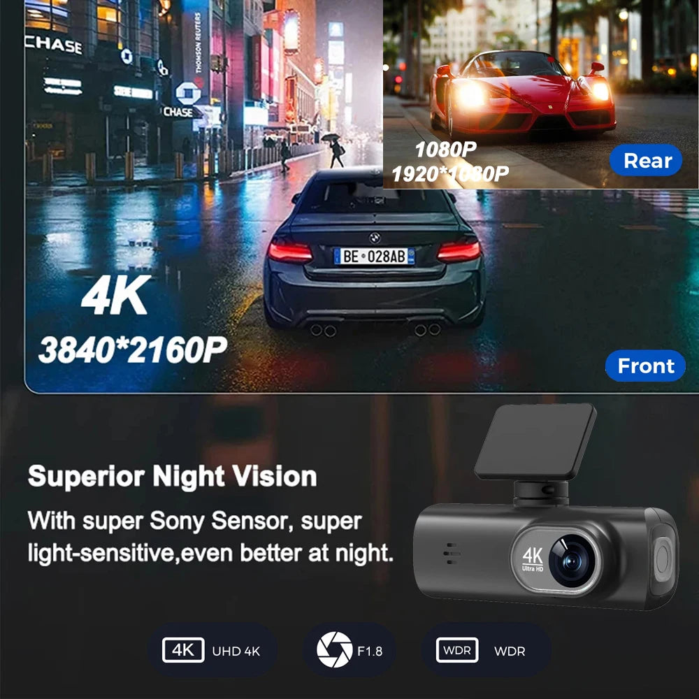Soam Dash Cam 4K 1080P Dual-Channel Car DVR with GPS