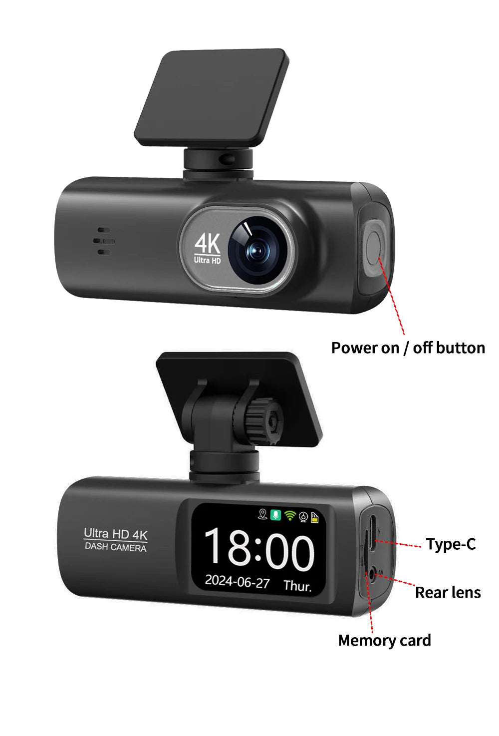 Soam Dash Cam 4K 1080P Dual-Channel Car DVR with GPS