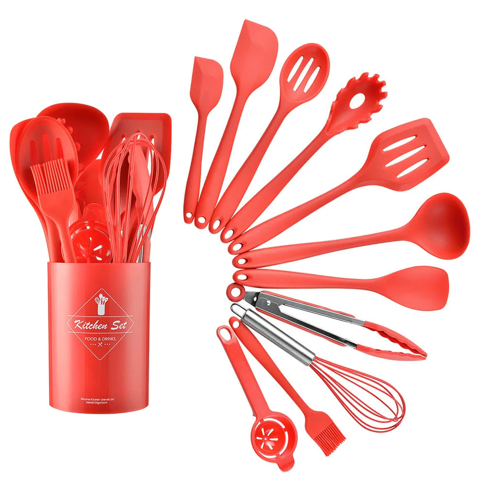 Green Heat Resistant Silicone Utensil Set for Non-Stick Cooking