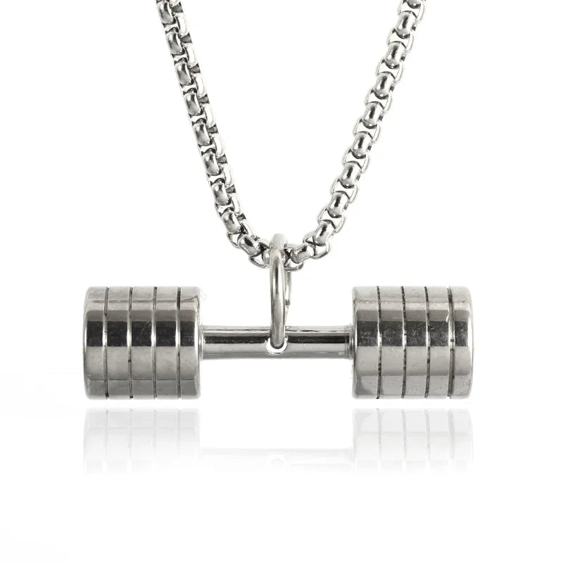 Titanium Steel Dumbbell Pendant Necklace for Muscular Men