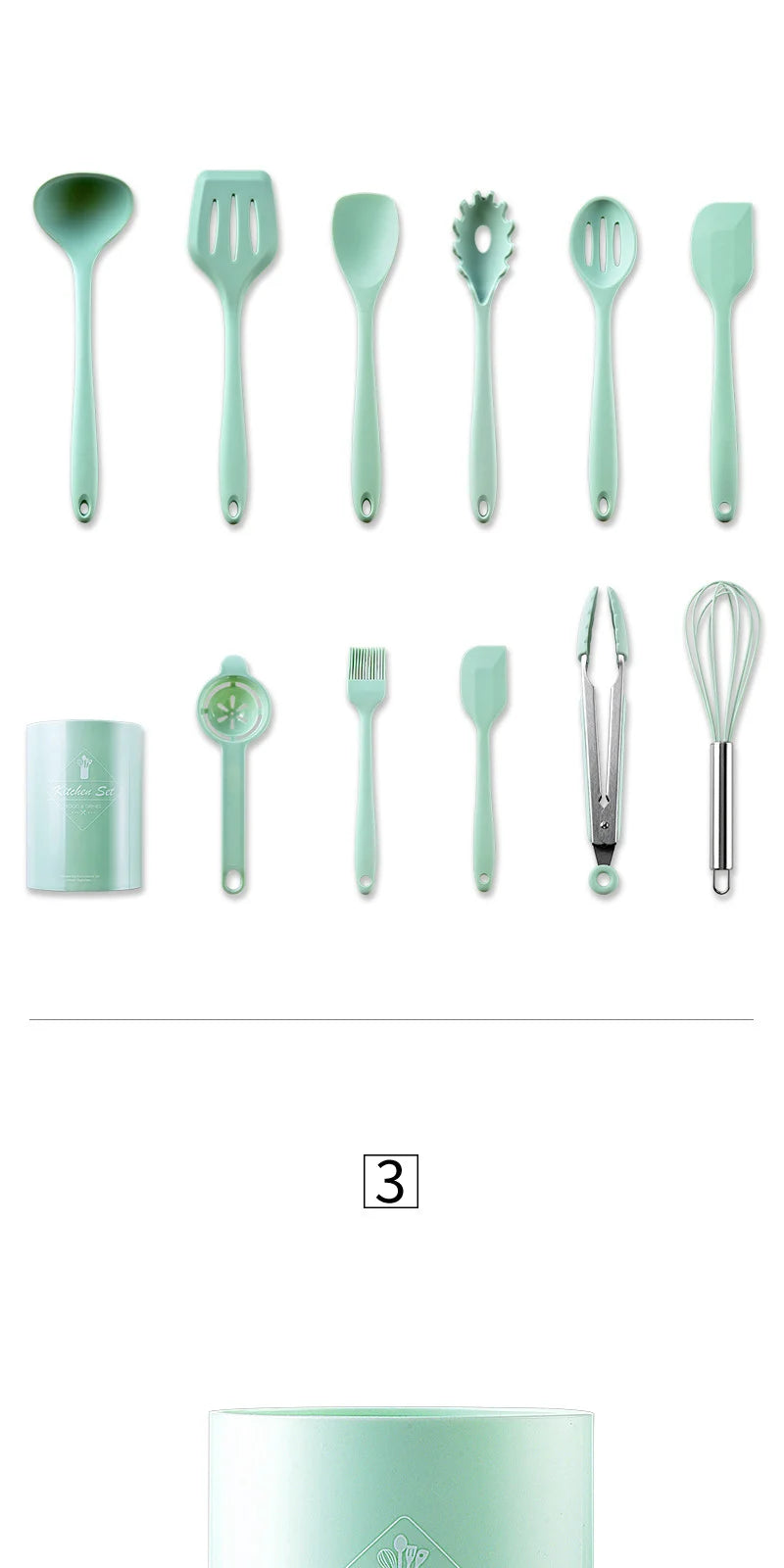 Green Heat Resistant Silicone Utensil Set for Non-Stick Cooking