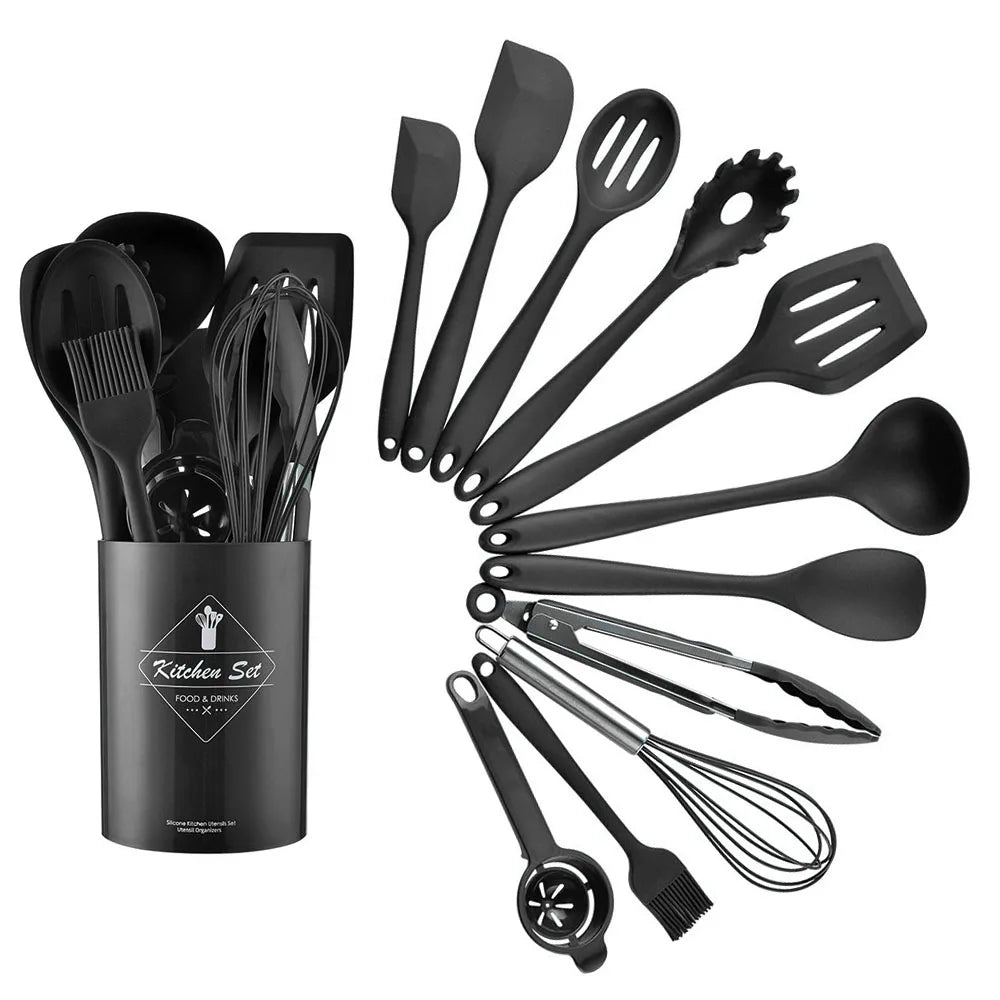 Green Heat Resistant Silicone Utensil Set for Non-Stick Cooking