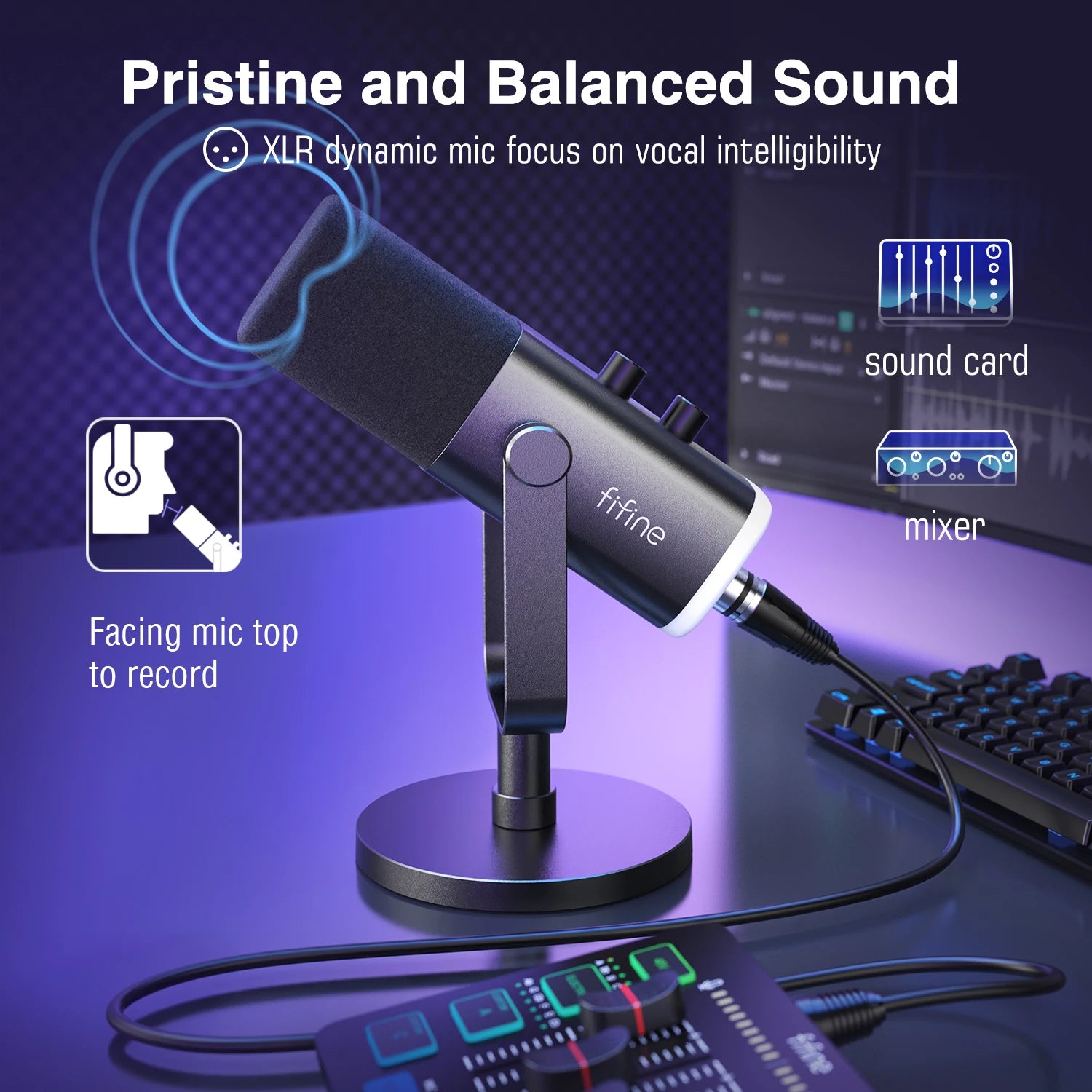 FIFINE USB/XLR Dynamic Microphone with RGB Control for Gaming