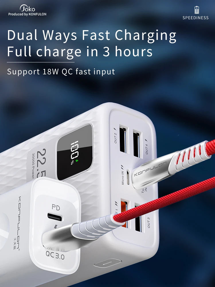Power Bank 30000mAh With 20W PD Quick Charging Portability