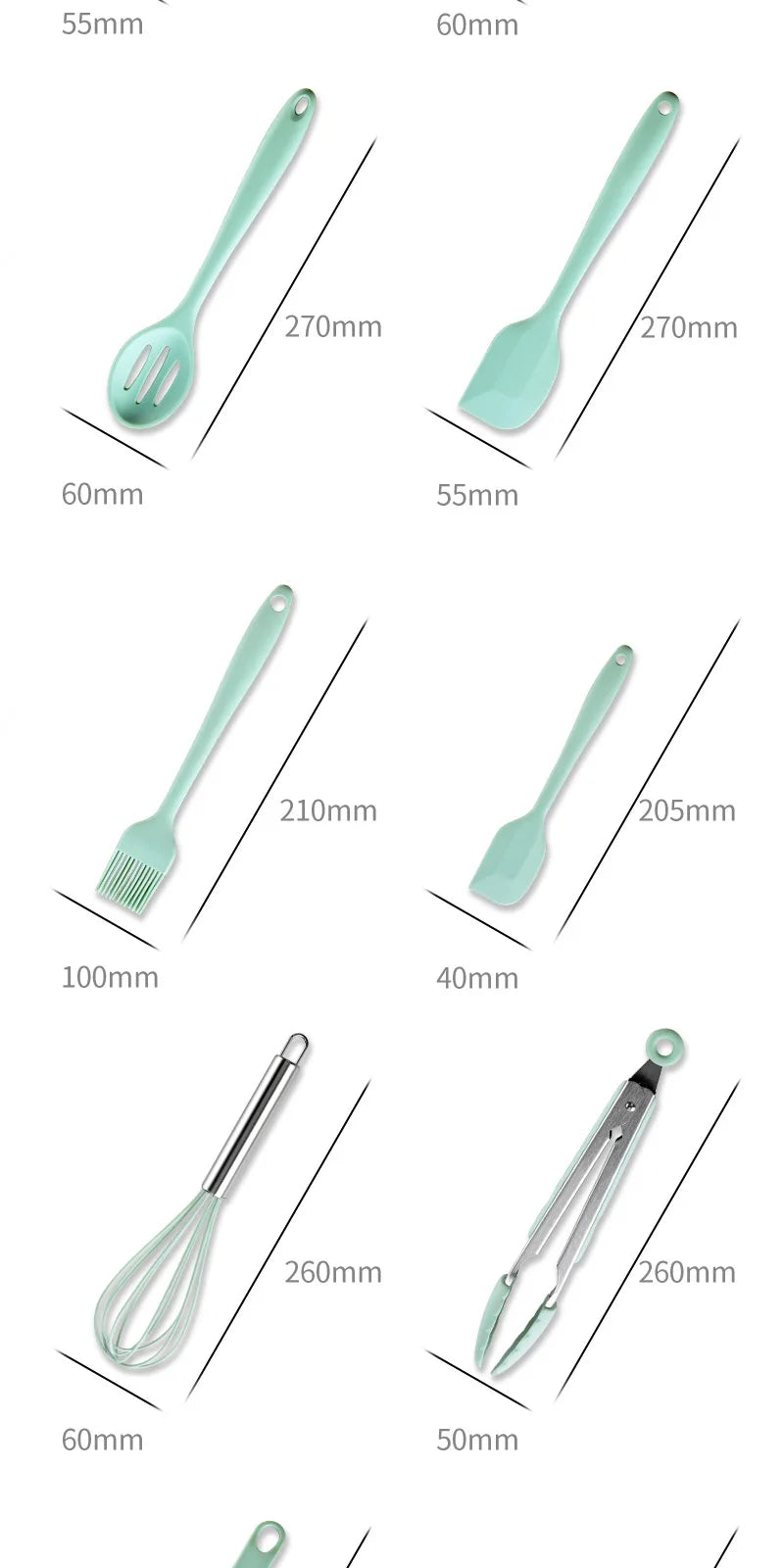 Green Heat Resistant Silicone Utensil Set for Non-Stick Cooking