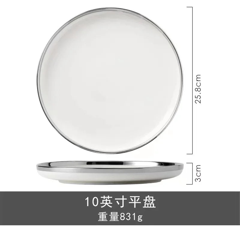 Marble Patterned Light Luxury Silver Edged Tableware Set