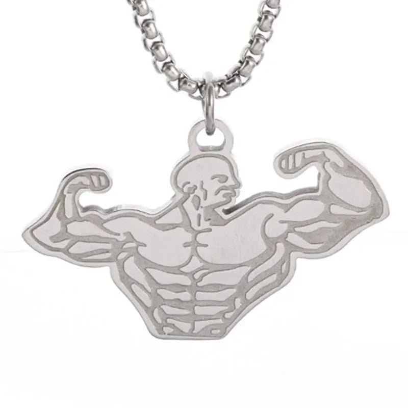 Titanium Steel Dumbbell Pendant Necklace for Muscular Men