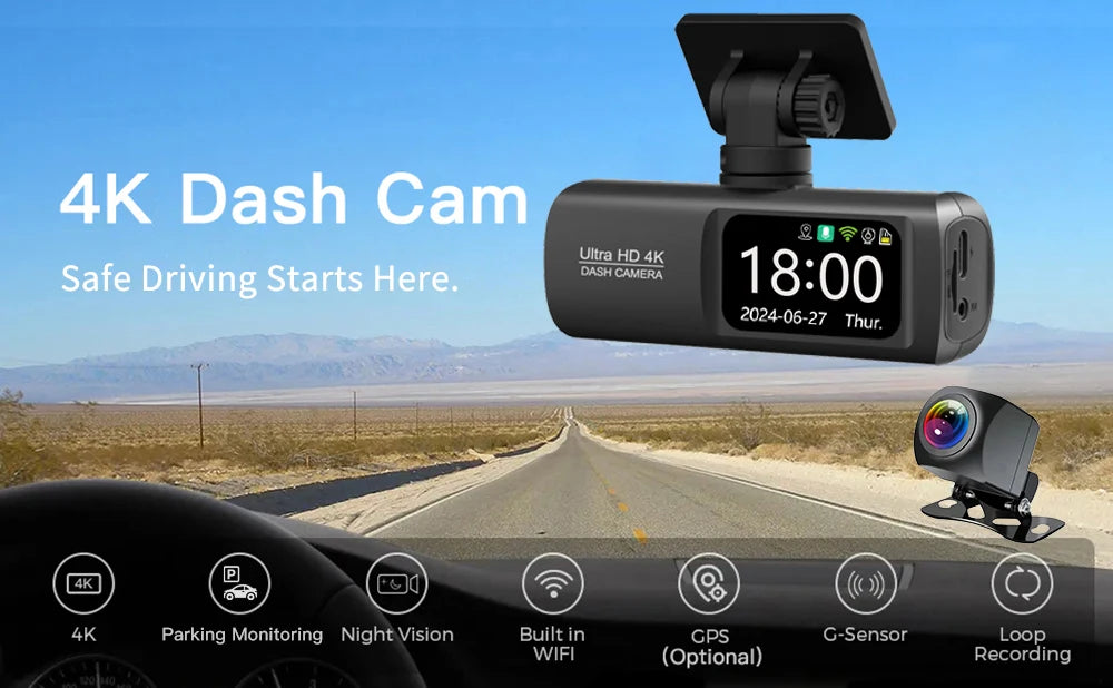 Soam Dash Cam 4K 1080P Dual-Channel Car DVR with GPS