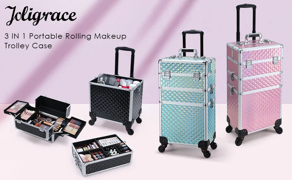 Rolling Makeup Case 3 In 1 Large Capacity Trolley