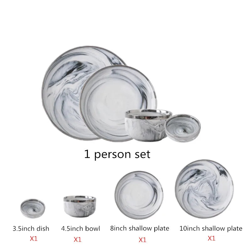 Nordic Style Silver Inlay Ceramic Dinnerware Set For Hotels